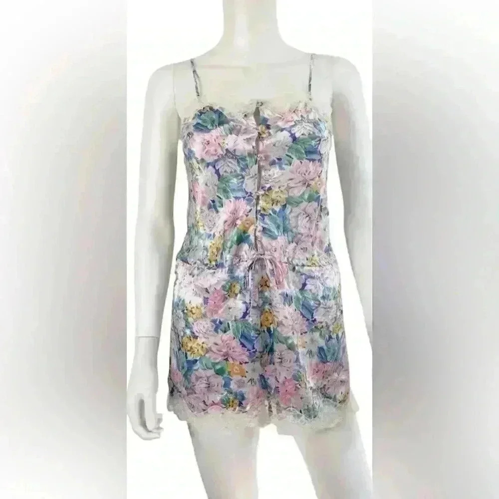 Vintage Victoria’s Secret gold label, 90s floral lace trimmed romper; size S